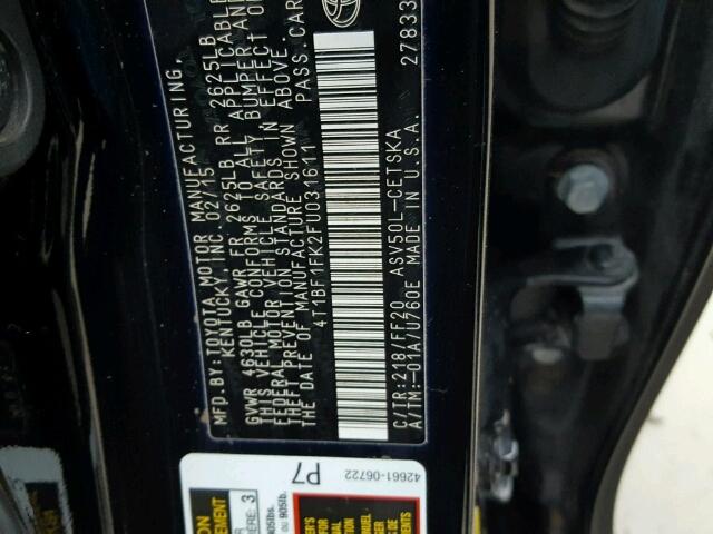 4T1BF1FK2FU031611 - 2015 TOYOTA CAMRY LE შავი ფოტო 10