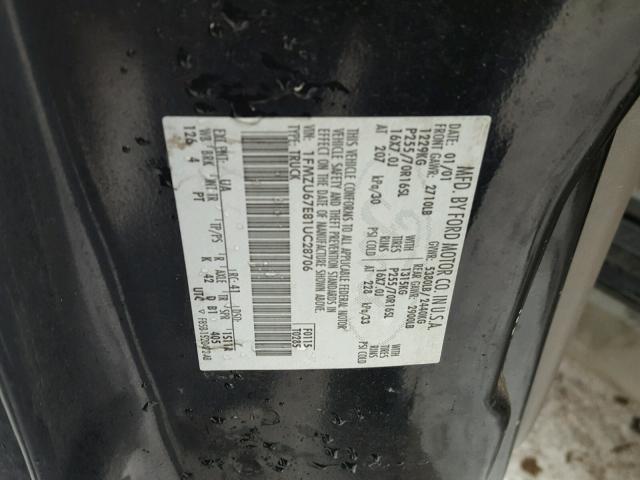 1FMZU67E81UC28706 - 2001 FORD EXPLORER S 黑色 照片 10