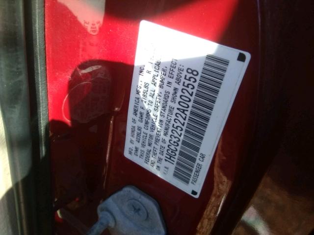 1HGCG32522A002558 - 2002 HONDA ACCORD EX RED photo 10