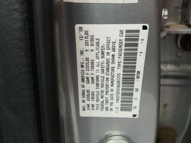 1HGCP26319A091715 - 2009 HONDA ACCORD LX SILVER photo 10