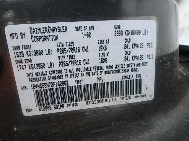 1B4HS58N72F162862 - 2002 DODGE DURANGO SL CHARCOAL photo 10