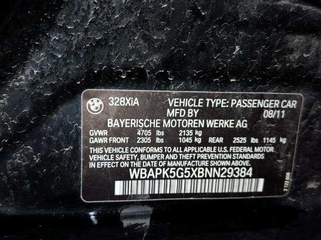 WBAPK5G5XBNN29384 - 2011 BMW 328 XI SUL BLACK photo 10