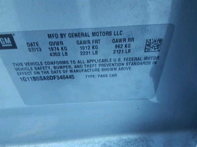 1G11B5SA8DF340445 - 2013 CHEVROLET MALIBU LS SILVER photo 10