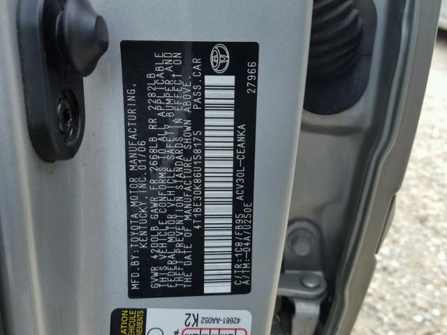 4T1BE30K86U158175 - 2006 TOYOTA CAMRY LE SILVER photo 10