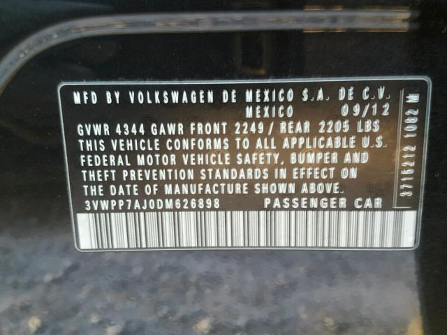 3VWPP7AJ0DM626898 - 2013 VOLKSWAGEN JETTA S Qara foto 10