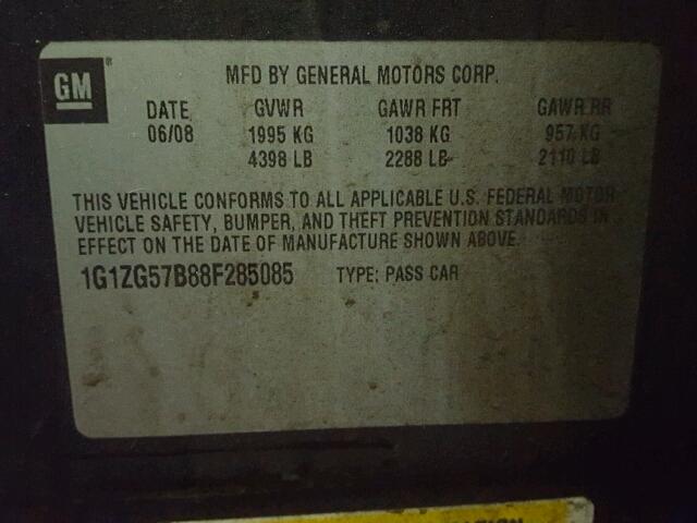 1G1ZG57B88F285085 - 2008 CHEVROLET MALIBU LS შავი ფოტო 10
