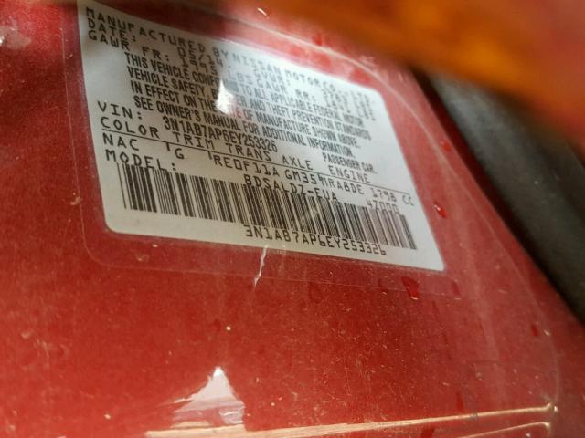 3N1AB7AP6EY253326 - 2014 NISSAN SENTRA S RED photo 10