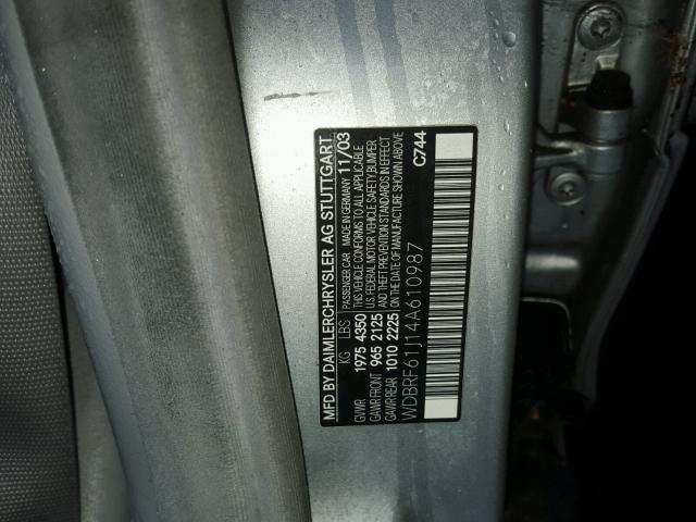 WDBRF61J14A610987 - 2004 MERCEDES-BENZ C 240 SILVER photo 10