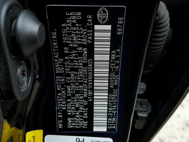 4T1BF1FKXHU630825 - 2017 TOYOTA CAMRY LE შავი ფოტო 10