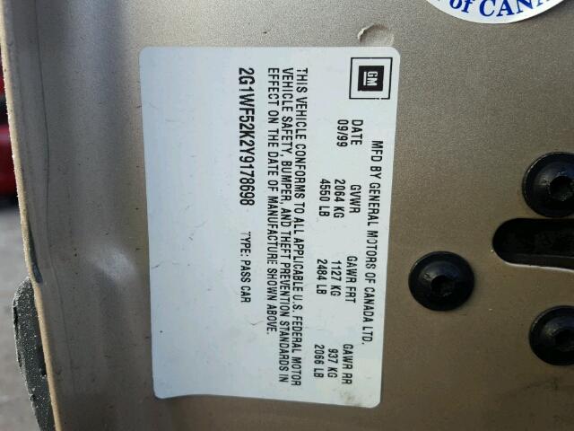 2G1WF52K2Y9178698 - 2000 CHEVROLET IMPALA 金色 照片 10