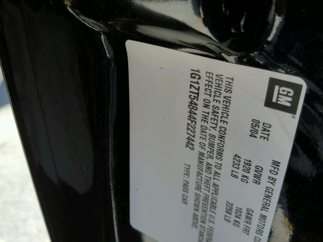 1G1ZT54844F227442 - 2004 CHEVROLET MALIBU LS 黑色 照片 10