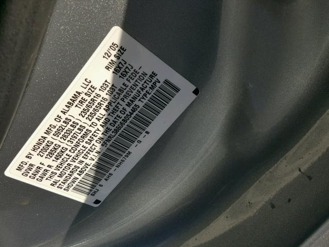 5FNRL38606B054465 - 2006 HONDA ODYSSEY EX GRAY photo 10