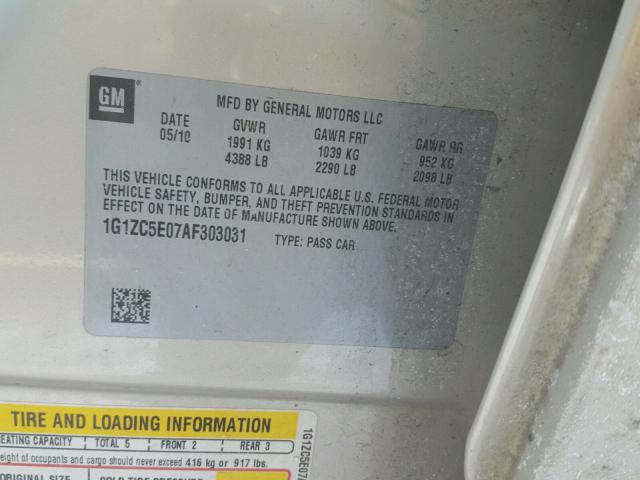 1G1ZC5E07AF303031 - 2010 CHEVROLET MALIBU 1LT 银色 照片 10