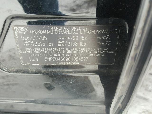 5NPEU46C96H084527 - 2006 HYUNDAI SONATA GLS BLACK photo 10