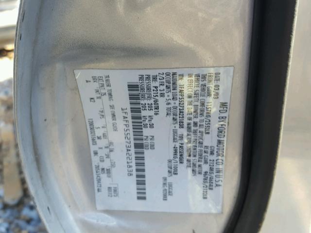 1FAFP55273A221838 - 2003 FORD TAURUS SES SILVER photo 10