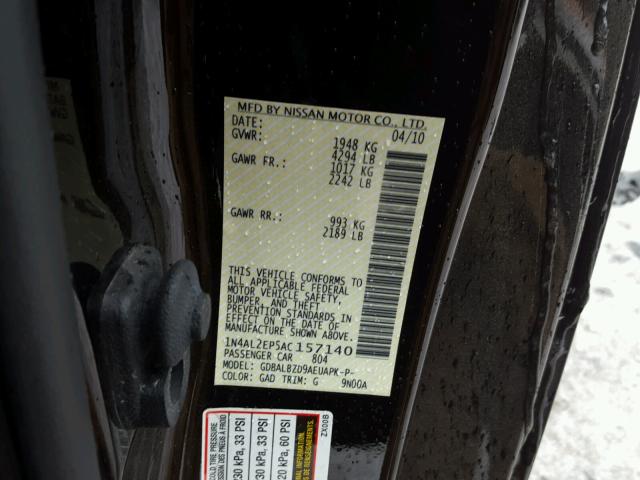 1N4AL2EP5AC157140 - 2010 NISSAN ALTIMA S BLACK photo 10