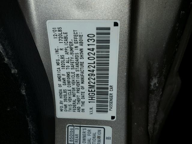 1HGEM22942L024130 - 2002 HONDA CIVIC EX TAN photo 10