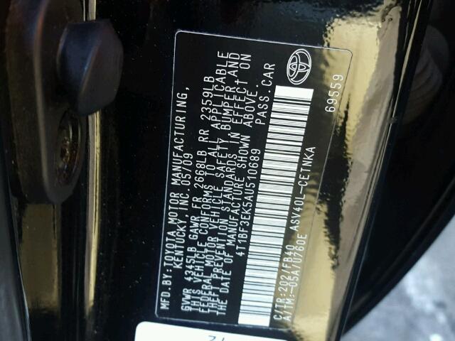 4T1BF3EK5AU510689 - 2010 TOYOTA CAMRY BASE BLACK photo 10