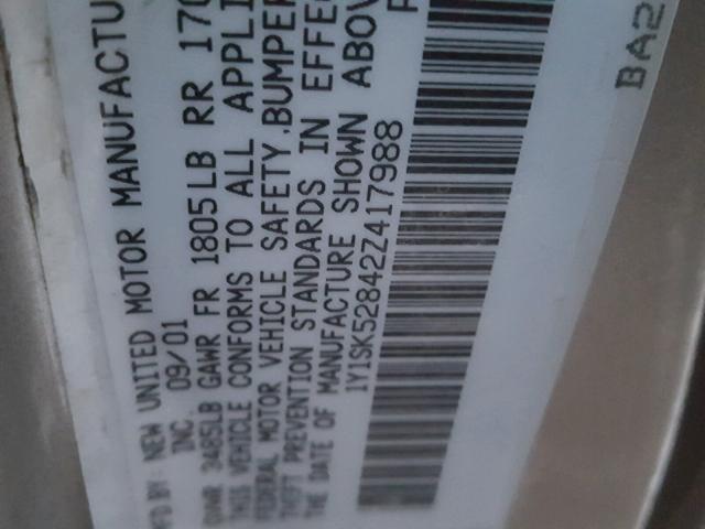 1Y1SK52842Z417988 - 2002 CHEVROLET GEO PRIZM 棕色 照片 10