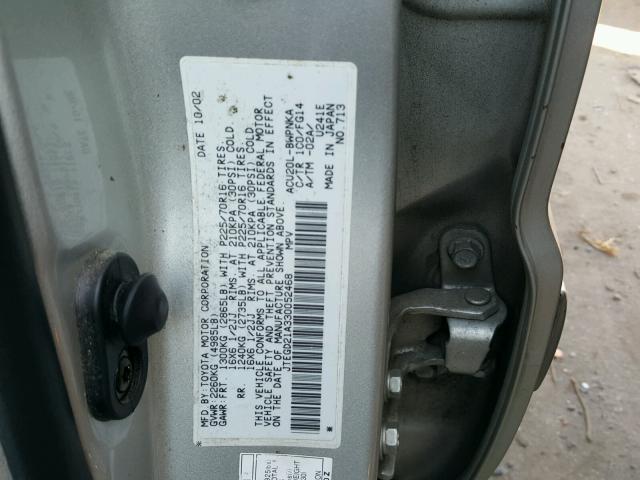 JTEGD21A330052468 - 2003 TOYOTA HIGHLANDER SILVER photo 10