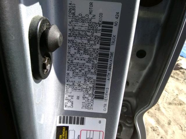 3TMJU62N05M006888 - 2005 TOYOTA TACOMA DOU GRAY photo 10