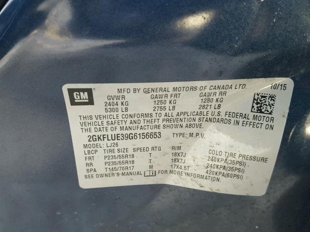 2GKFLUE39G6156653 - 2016 GMC TERRAIN SL BLUE photo 10