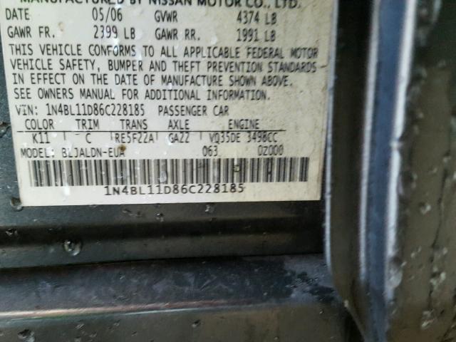 1N4BL11D86C228185 - 2006 NISSAN ALTIMA SE GRAY photo 10