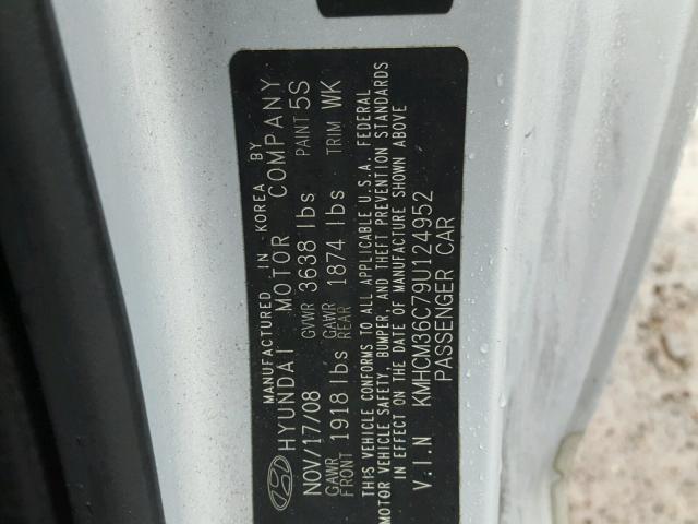 KMHCM36C79U124952 - 2009 HYUNDAI ACCENT GS GRAY photo 10