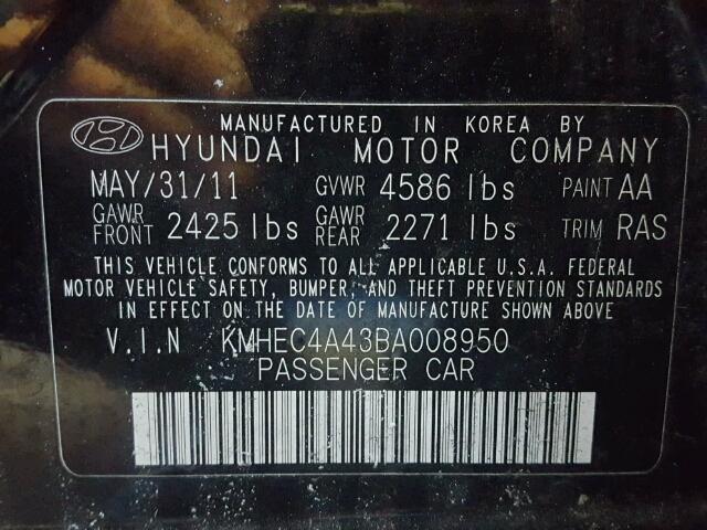 KMHEC4A43BA008950 - 2011 HYUNDAI SONATA HYB BLACK photo 10