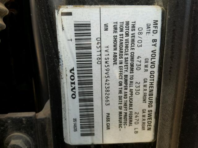 YV1SW59V542382663 - 2004 VOLVO V70 FWD BLACK photo 10