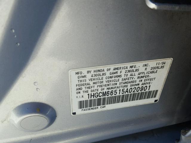 1HGCM66515A020901 - 2005 HONDA ACCORD EX SILVER photo 10