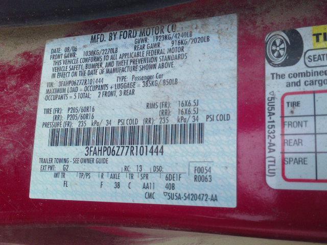 3FAHP06Z77R101444 - 2007 FORD FUSION S MAROON photo 10