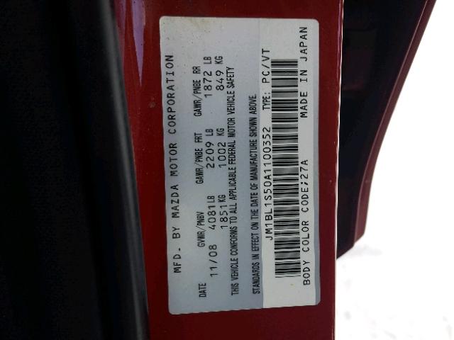 JM1BL1S50A1100352 - 2010 MAZDA 3 S RED photo 10