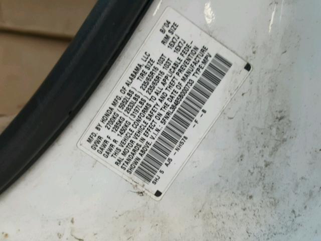 5FNRL38485B000733 - 2005 HONDA ODYSSEY EX WHITE photo 10