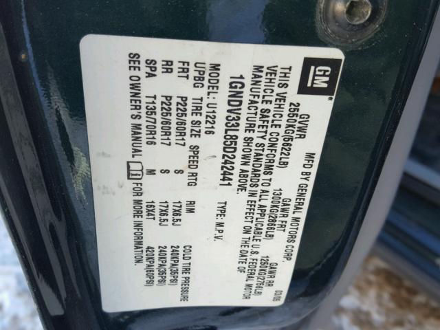 1GNDV33L85D242441 - 2005 CHEVROLET UPLANDER L GREEN photo 10