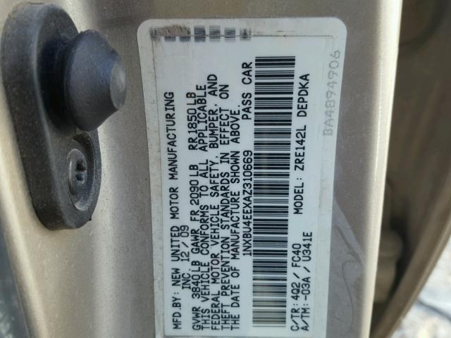 1NXBU4EEXAZ310669 - 2010 TOYOTA COROLLA BA GOLD photo 10