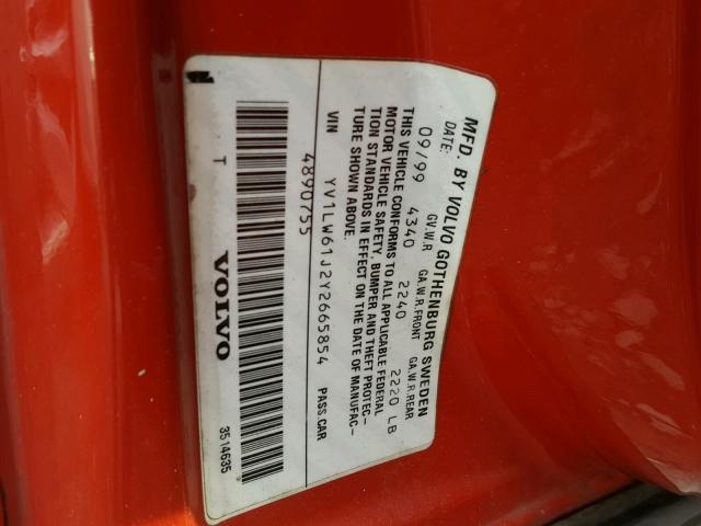 YV1LW61J2Y2665854 - 2000 VOLVO V70 BASE RED photo 10