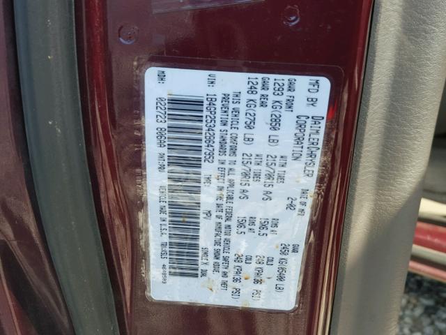 1B4GP25342B647952 - 2002 DODGE CARAVAN SE BURGUNDY photo 10