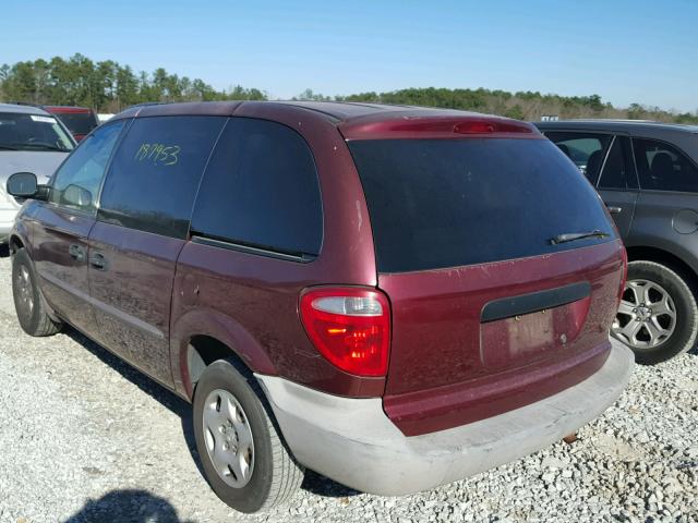 1B4GP25342B647952 - 2002 DODGE CARAVAN SE BURGUNDY photo 3