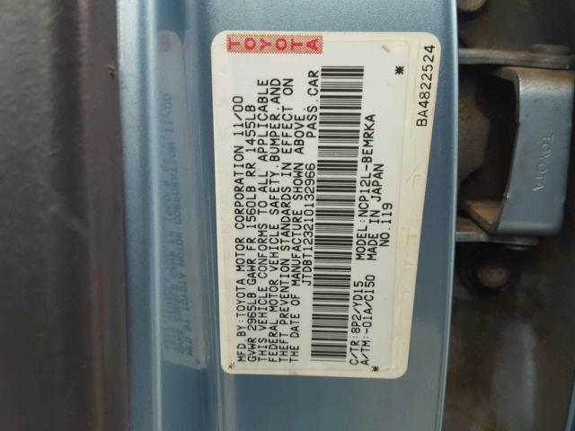 JTDBT123210132966 - 2001 TOYOTA ECHO BLUE photo 10