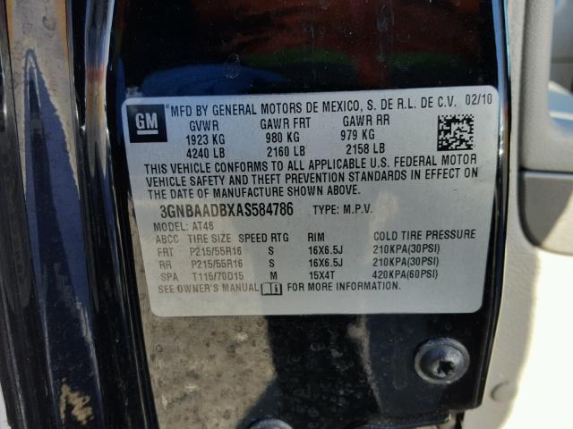 3GNBAADBXAS584786 - 2010 CHEVROLET HHR LS BLACK photo 10