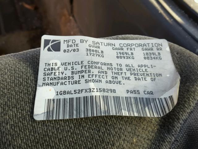 1G8AL52FX3Z158298 - 2003 SATURN ION LEVEL 黑色 照片 10