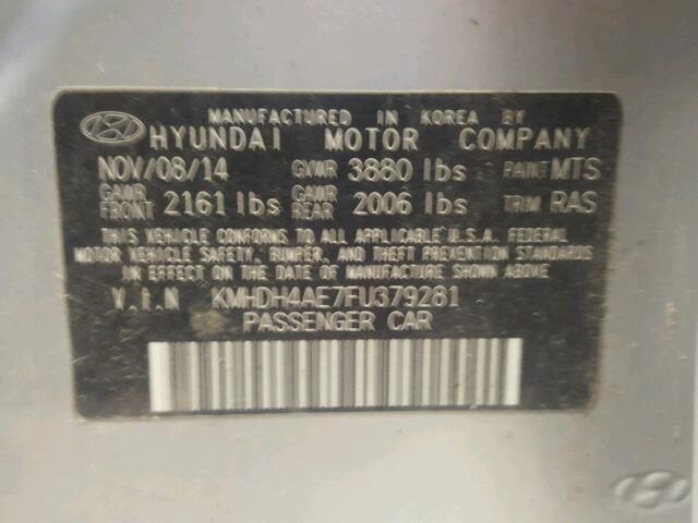 KMHDH4AE7FU379281 - 2015 HYUNDAI ELANTRA SE SILVER photo 10