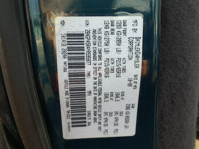 2B4GP45R4YR595877 - 2000 DODGE CARAVAN SE GREEN photo 10