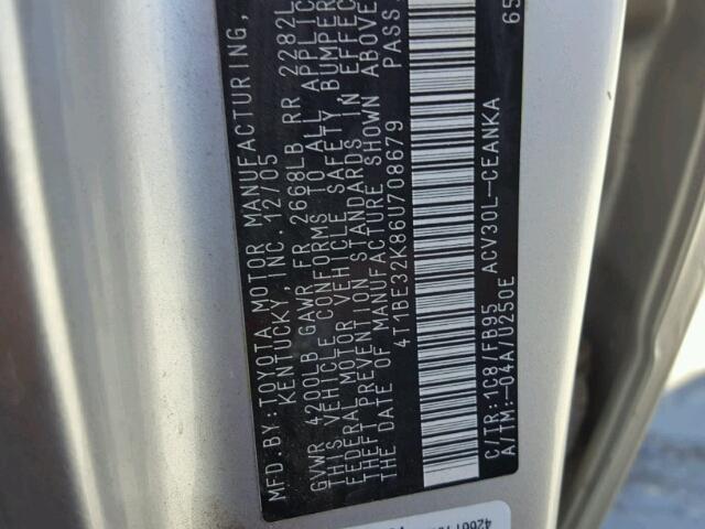 4T1BE32K86U708679 - 2006 TOYOTA CAMRY LE SILVER photo 10