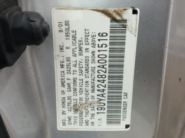 19UYA42482A001516 - 2002 ACURA 3.2CL GRAY photo 10