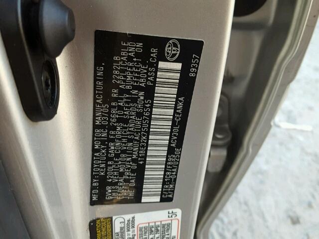 4T1BE32K75U576545 - 2005 TOYOTA CAMRY LE SILVER photo 10