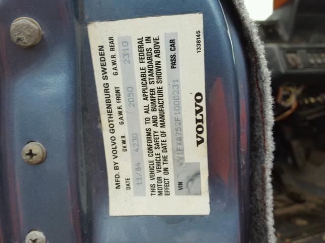 YV1FX8752F1000231 - 1985 VOLVO 745 GLE BLUE photo 10