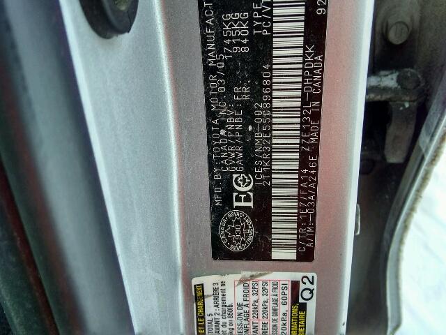 2T1KR32E55C896804 - 2005 TOYOTA COROLLA MA SILVER photo 10