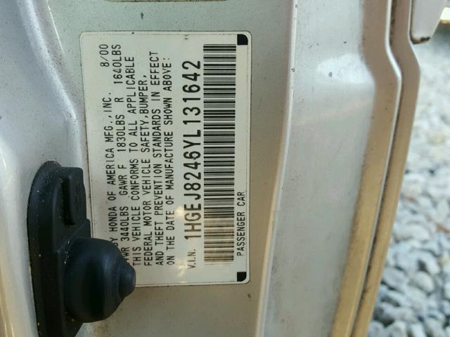 1HGEJ8246YL131642 - 2000 HONDA CIVIC EX ვერცხლისფერი ფოტო 10